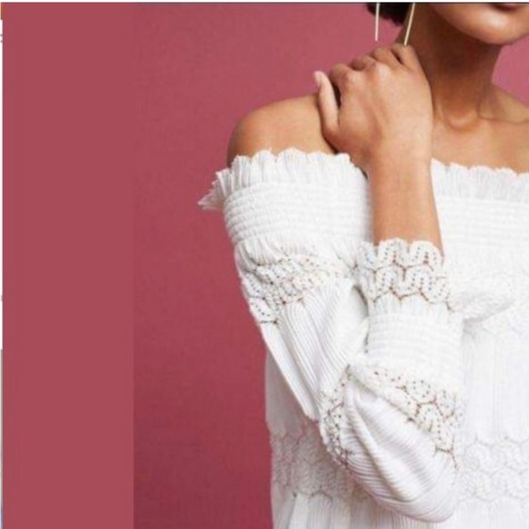 NWT Anthropologie Deletta Riley Long Sleeve Off-shoulder Crochet Lace Smock Top - Picture 4 of 14